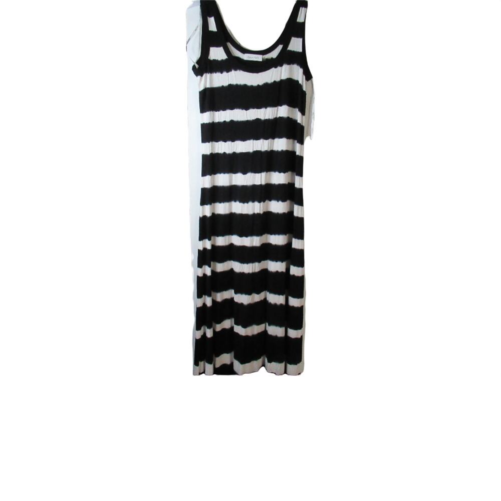 Calvin Klein Black and White Striped Sleeveless Maxi Dress